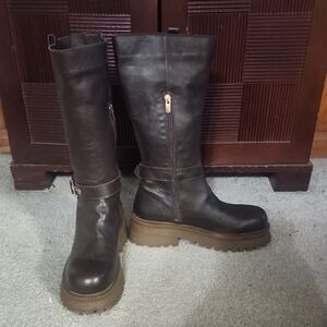Steve Madden Dark Brown Leather Chunky Boots